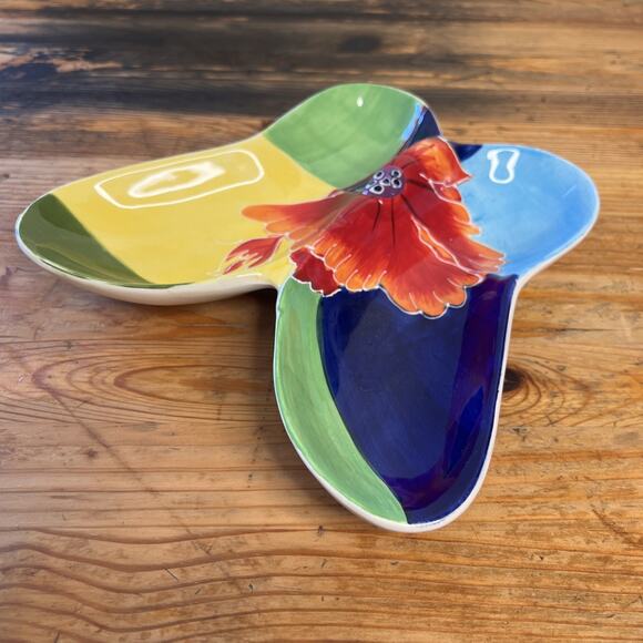 RARE Style Eyes Baum Bros Butterfly Platter – Red Poppy Collection VTG Floral - Picture 6 of 11